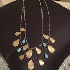 Fun gold and light blue long necklace